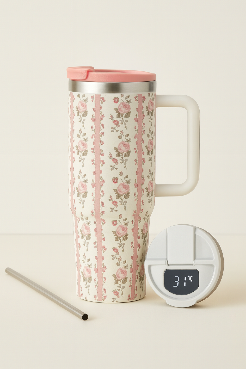 Floral Temperature Display Vacuum Flask – Elegant | Smart | Travel-Friendly