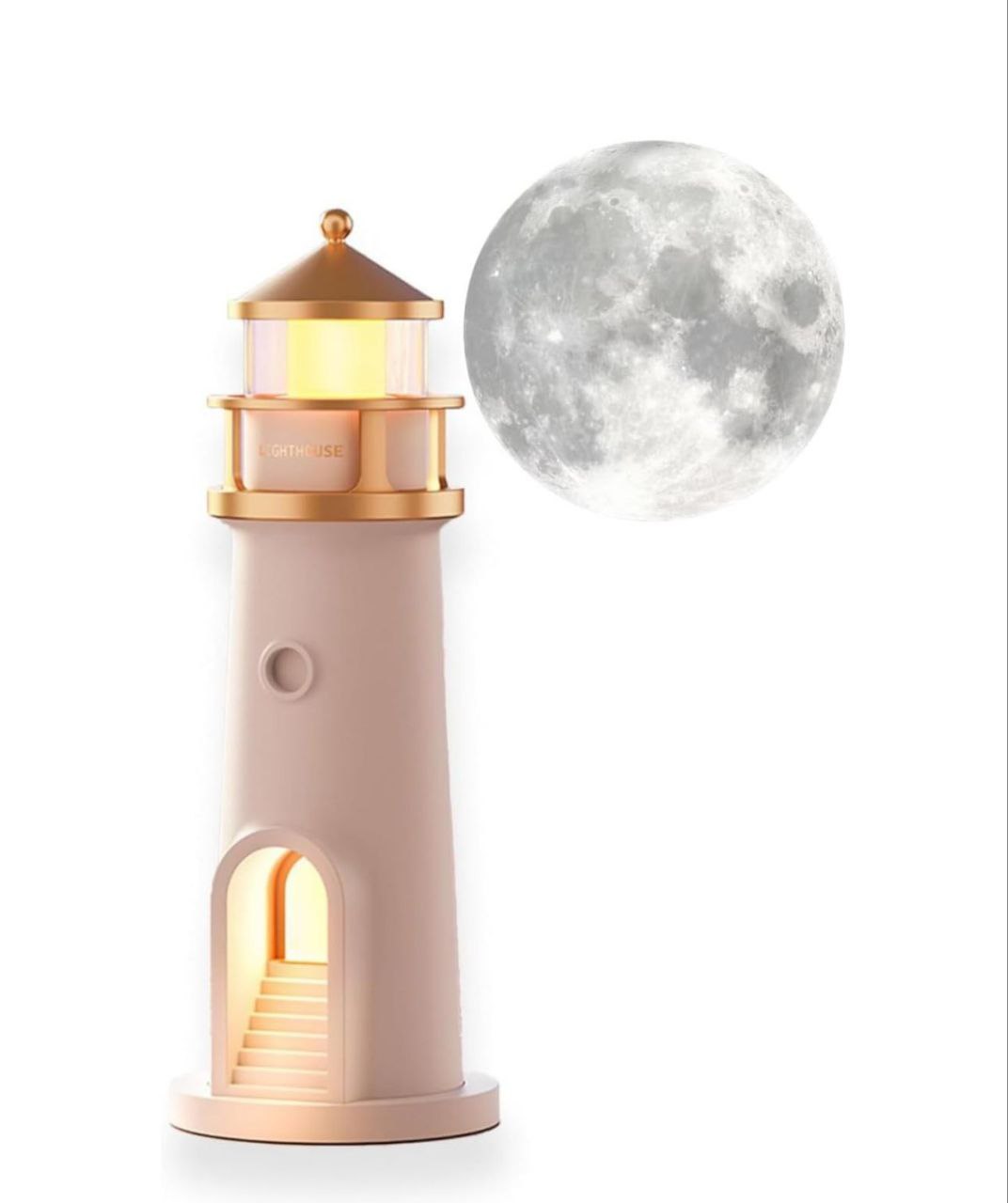Moon Lamp Projector Night Light, Lighthouse Decor Night Light, Moon Light Galaxy Projector Lamp, Music Motion Sensor Moonlight Lamp,Rechargeable LED Aesthetic Table Lamp Xmas Birthday Gifts
