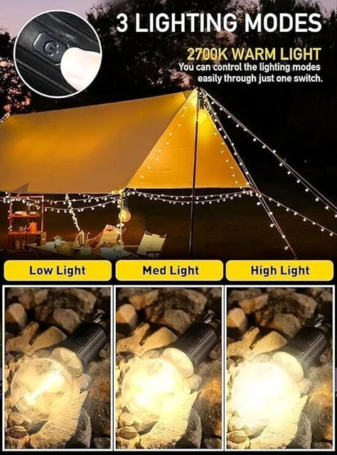 Rechargeable LED Hanging Bulb – Portable Camping Night Lamp with USB Charging, 3-Mode Brightness